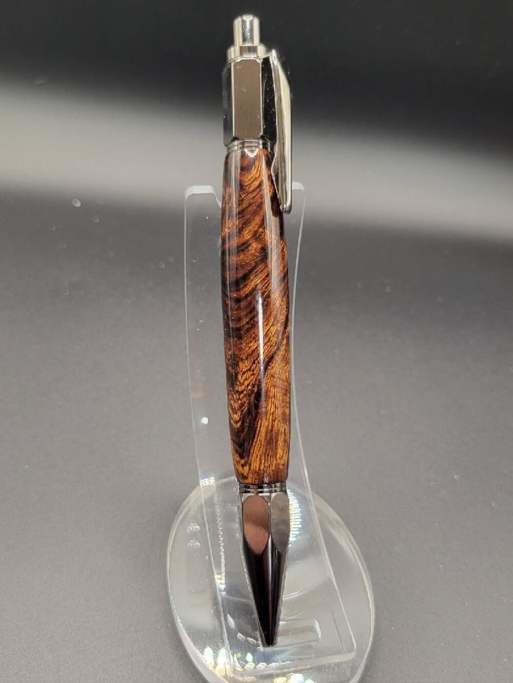 Hand Turned Vertex Click Pen Dressed In Gorgeous Highly Figured Ironwood